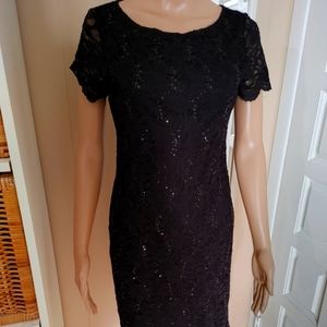 Tiana B black stretch lace with some sequins Classy little black dress! size 4P